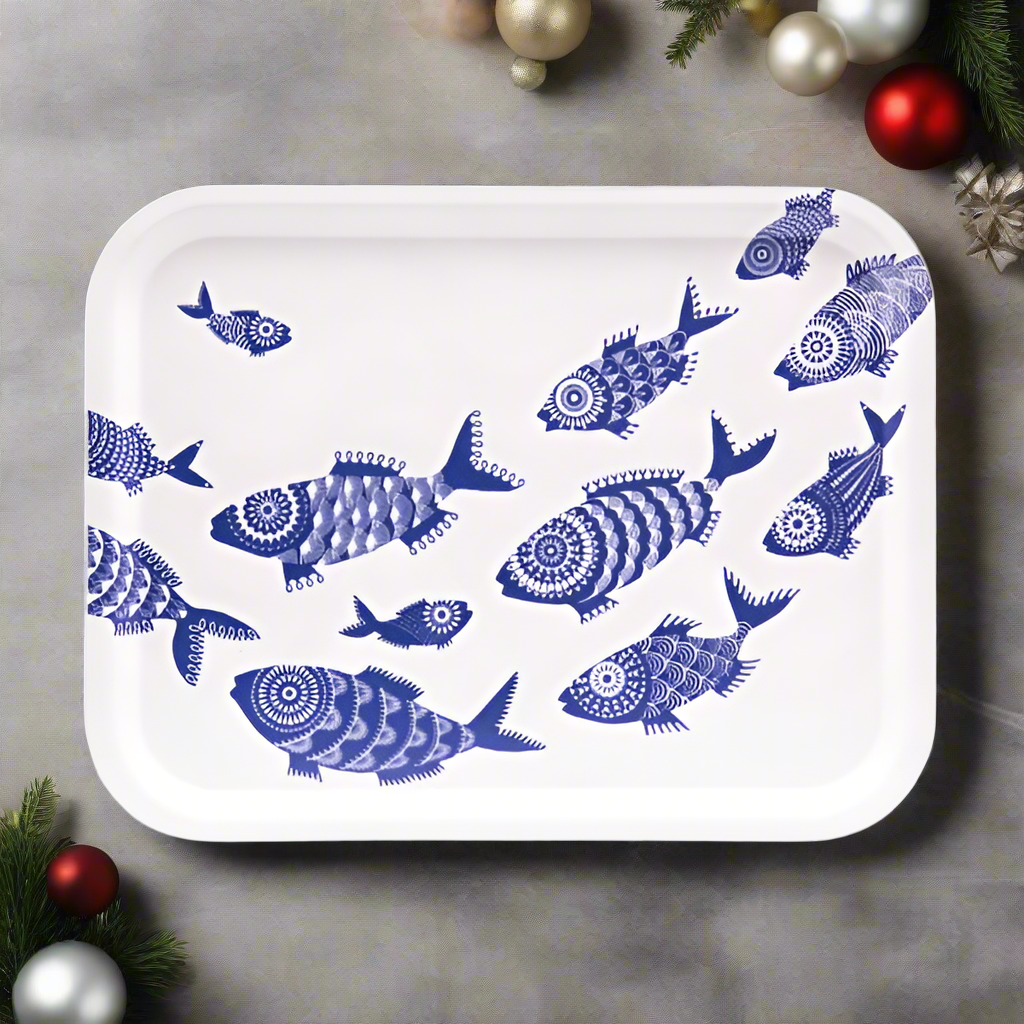 Shoal of Fish Rectangular Tray - White