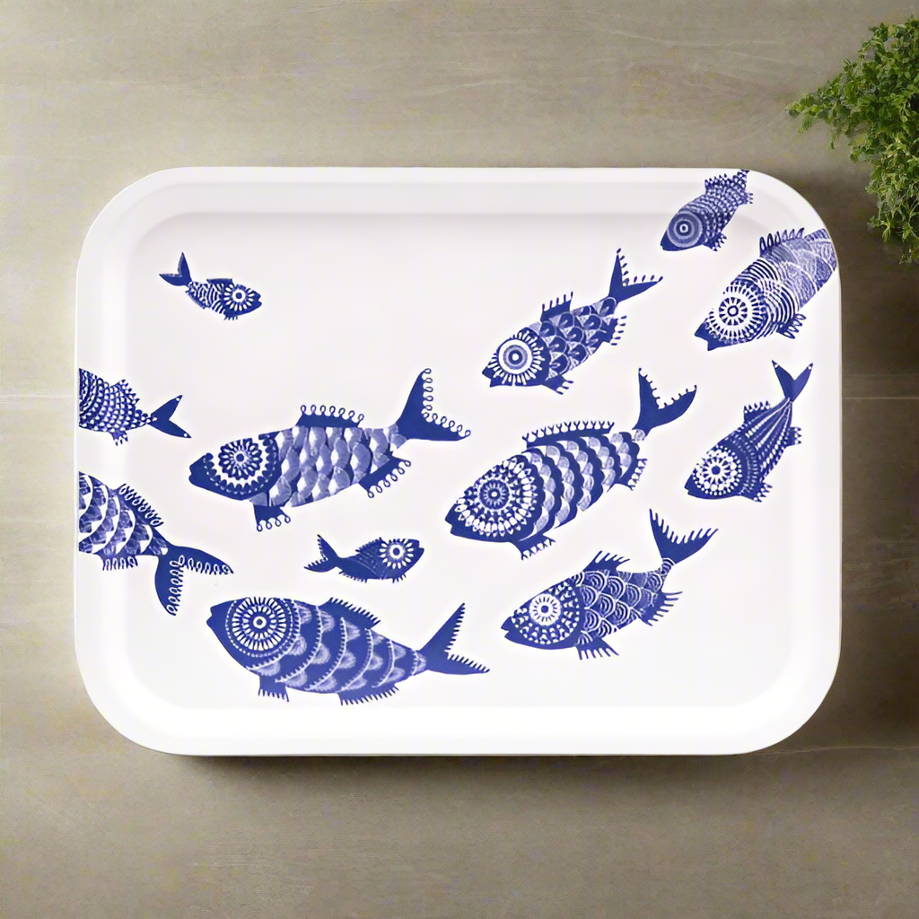 Shoal of Fish Rectangular Tray - White