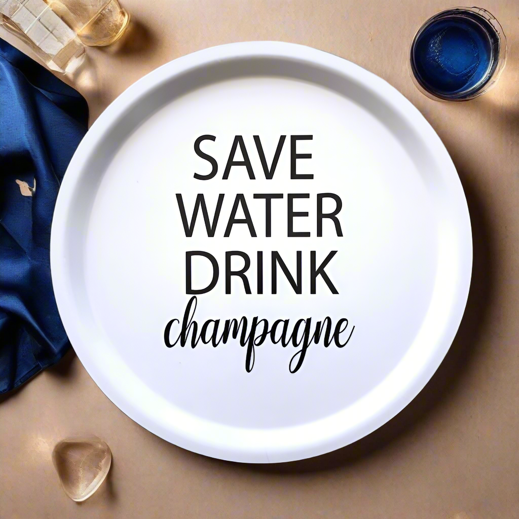 Save Water Drink Champagne Tray, Round