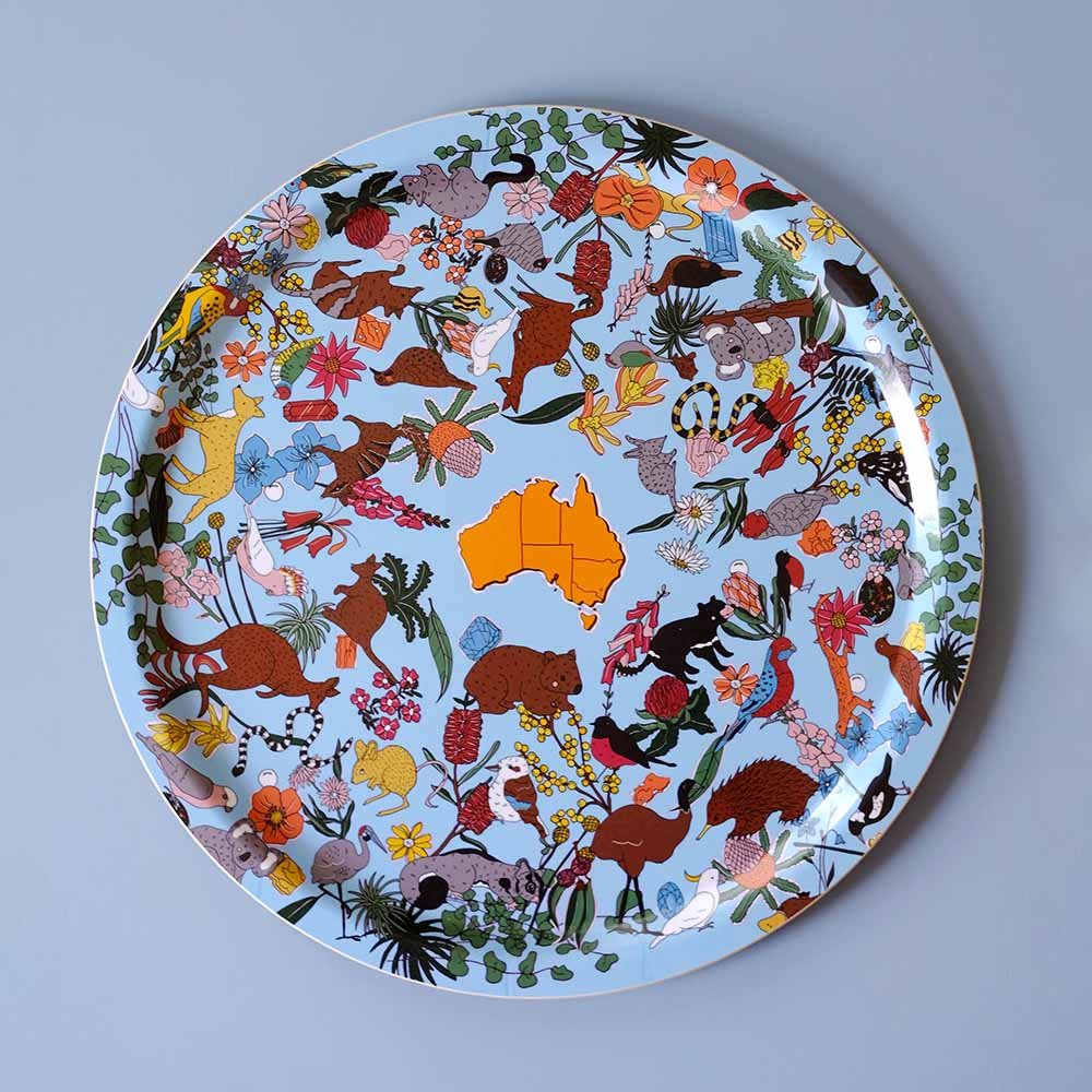 Aus-Tray-Lia Round Tray - Blue - By McKean Studio