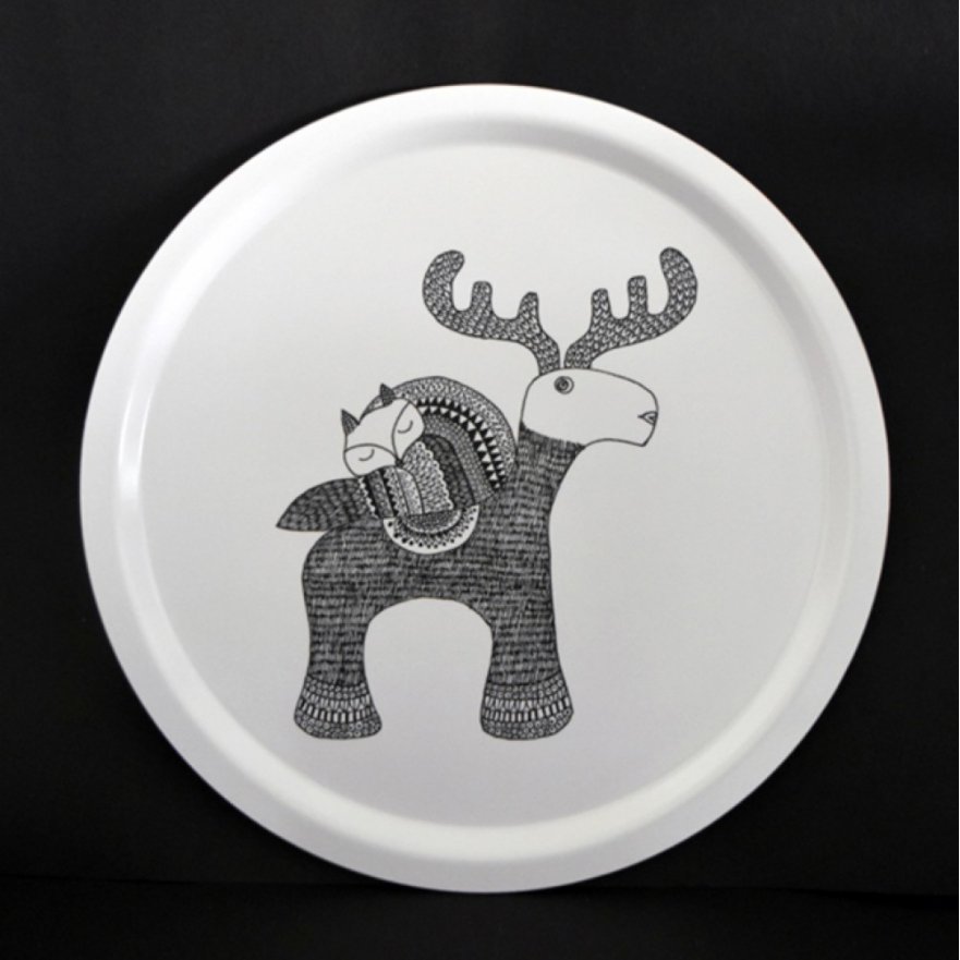 Elk & Fox Round Tray - By Deepali Singh