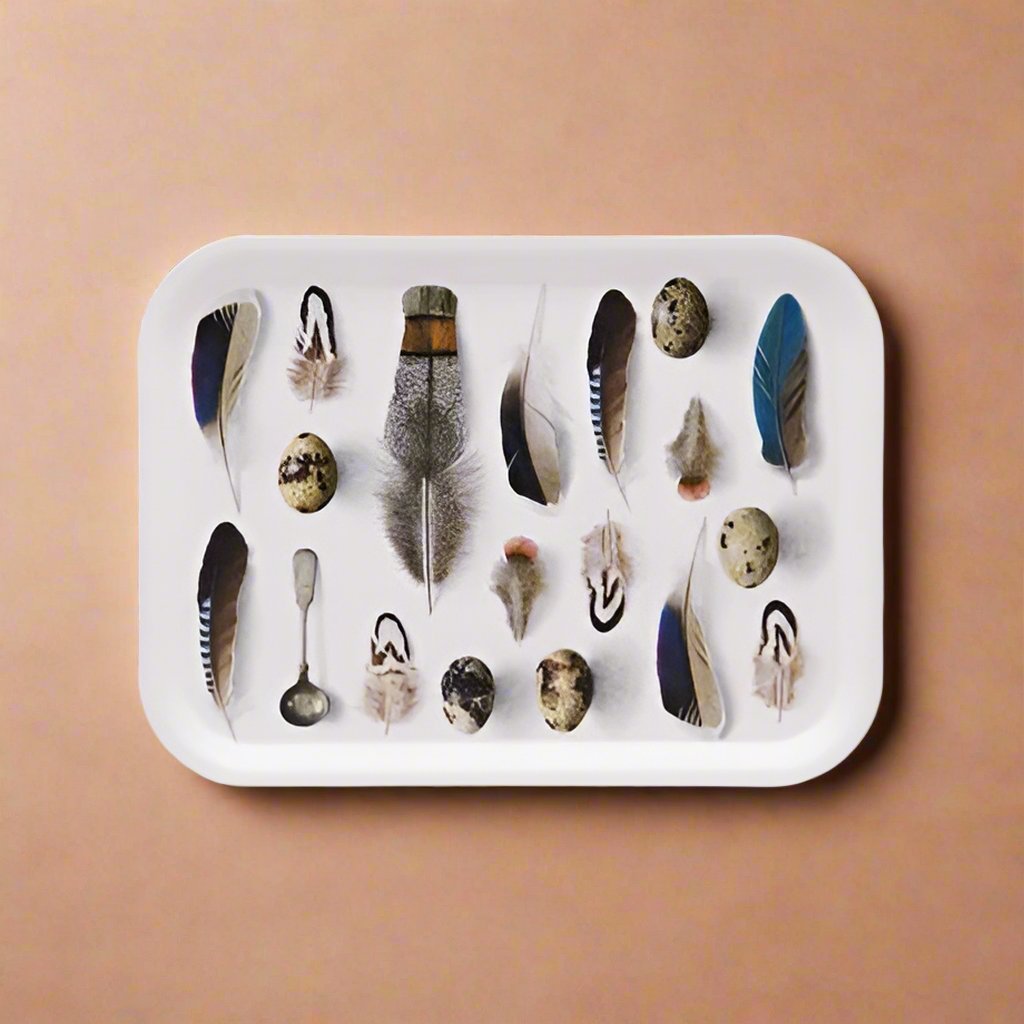 Feathered Rectangular Tray - White - Michael Angove