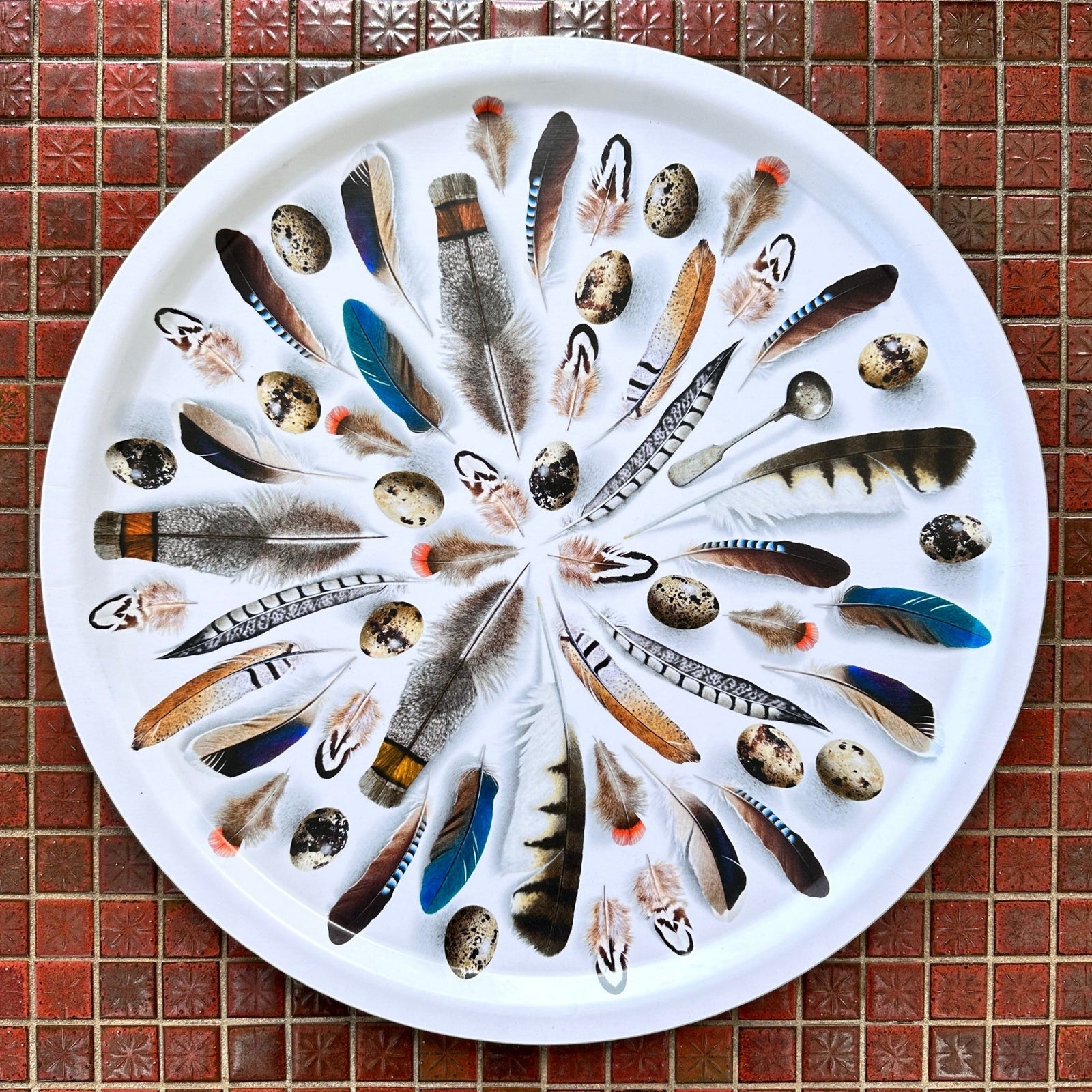 Feathered Round Tray - White