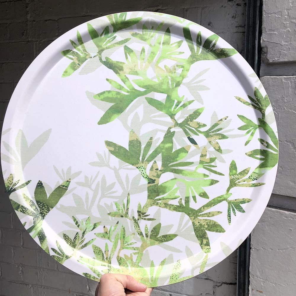 MORGONBLOMMA, GREEN - FABRIC TRAY ⌀46 - By Pinja Laine