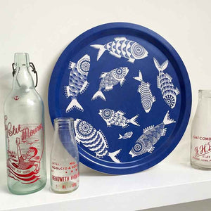 Shoal of Fish Round Tray - Blue