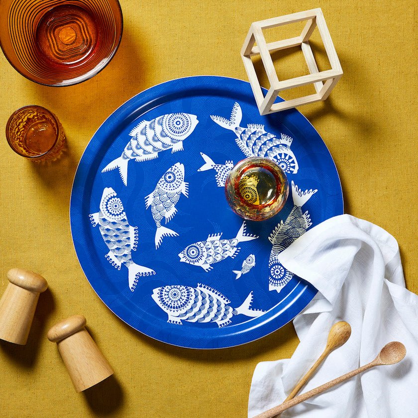 Shoal of Fish Round Tray - Blue