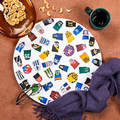 Birchwood tray with Aussie footy pattern