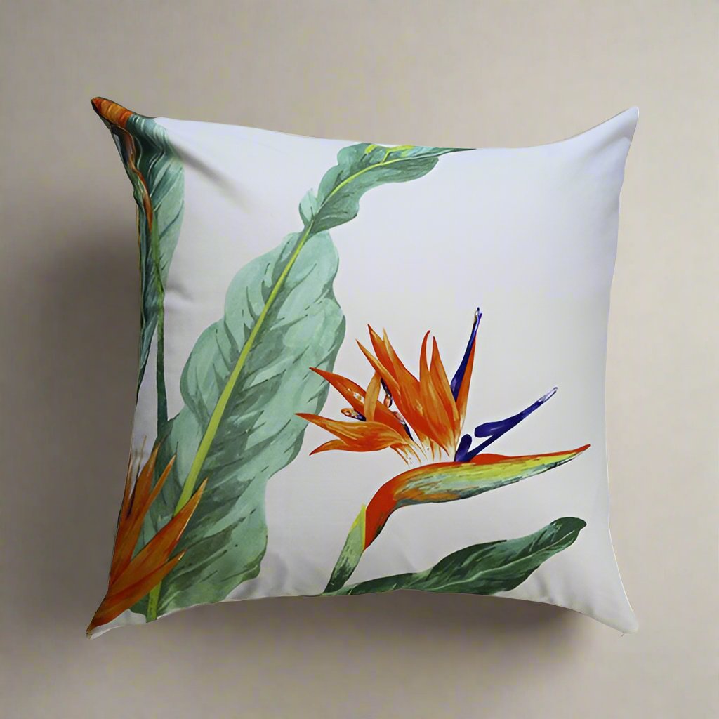 Cushion cover with bird of paradise pattern