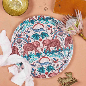 Pink Zambezi birchwood tray featuring elephants designed by Emma J Shipley 