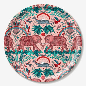 Pink Zambezi birchwood tray featuring elephants designed by Emma J Shipley 